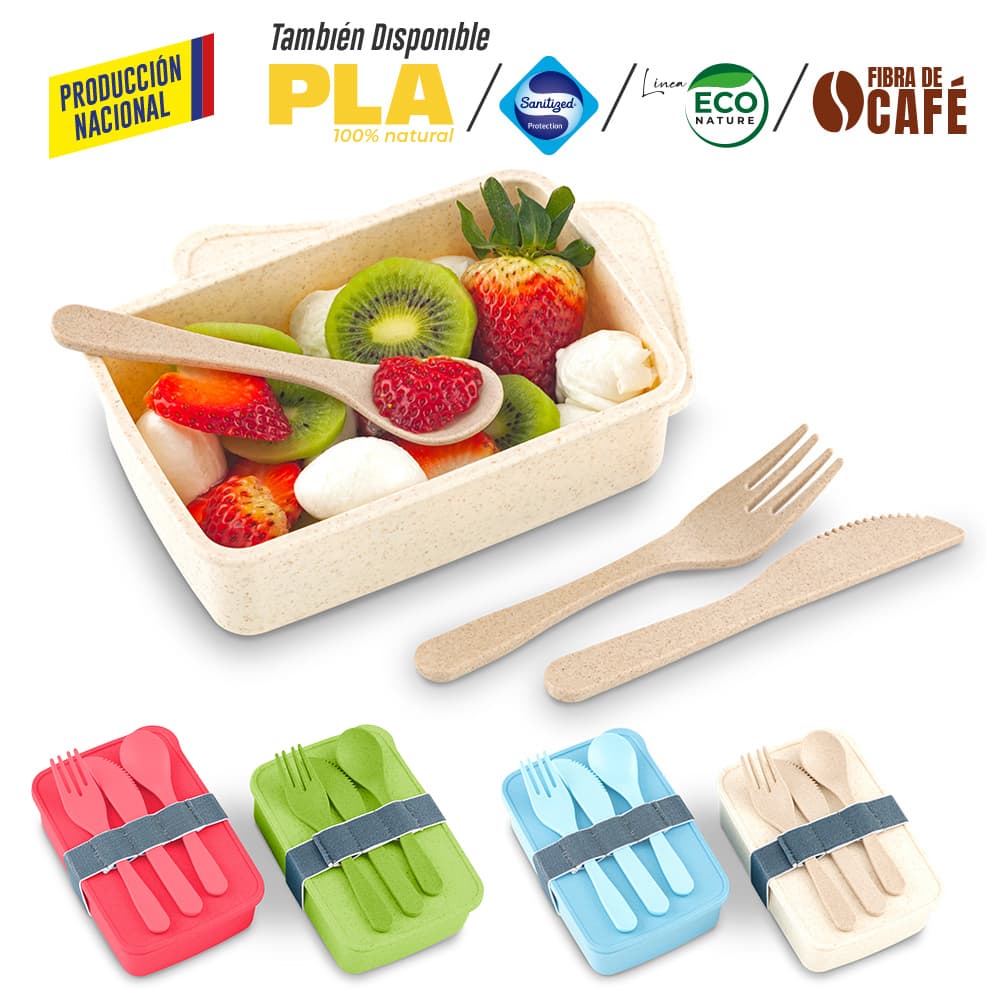 PORTACOMIDAS CON CUBIERTOS ECO SQUARE II -PRODUCCION NACIONAL